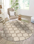 Rugs.com Lattice Collection Rug – 3 Ft Round Beige and Light Brown Medium-Pile Rug Perfect for Kitchens, Dining Rooms