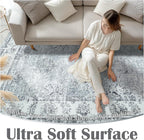 jinchan Fiora Hallway Runner Rug 3x10 Washable Runner - Vintage Floral Non Slip Low-Pile Soft Thin Faux Wool Kitchen Rug Distressed Carpet for Farmhouse Bedroom Laundry Room(3x10ft, Grey)
