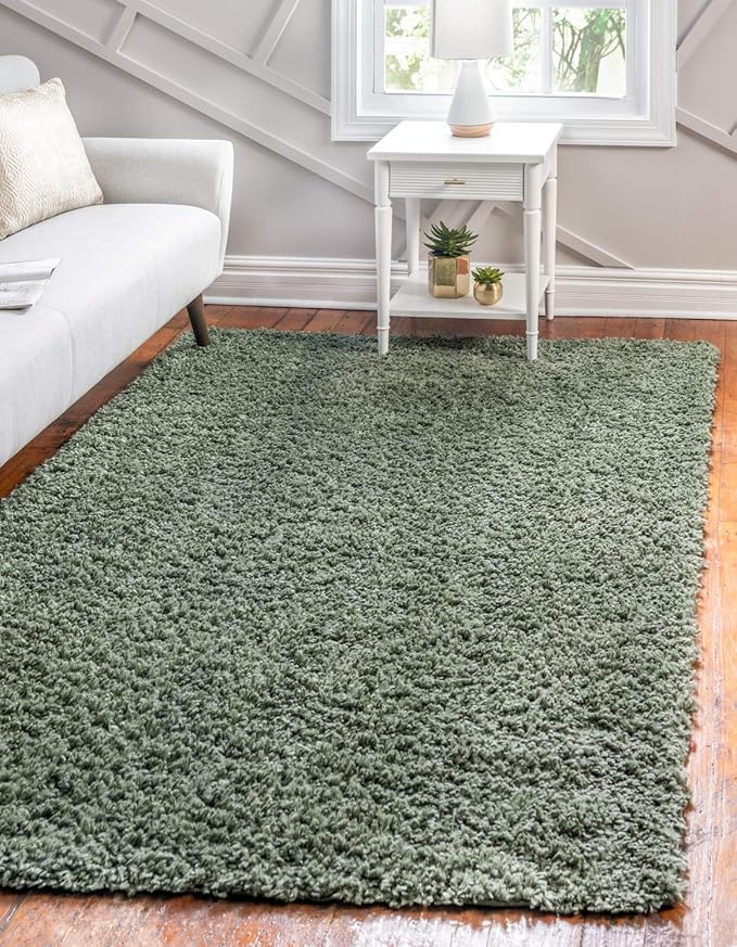 Unique Loom Davos Shag Collection Area Rug - Solid (7' 10" x 10' Rectangle, Sage)