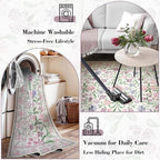 Wonnitar Floral Washable Round Rugs 6ft, Purple Circle Rugs for Bedroom Girls Dorm, Ultra-Thin Non Slip Boho Carpet for Nursery Girls Room Decor Living Room Playroom, Light Purple/Pink