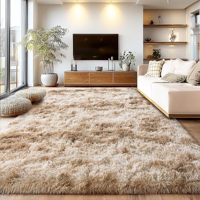 Upgrade Non-Slip Plush Rugs for Living Room, Soft Shaggy Carpets for Living Room, Fuzzy Rugs for Kids' Room, Perfect Decor for Modern Home Tie Dye Camel 6x9 Feet