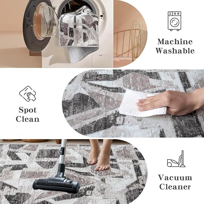 Modern Abstract Entry Rug Kitchen Bedroom Bathroom Door Mat Indoor Entrance 2X3 Front Porch Rugs Washable, Non-Slip Grey Thin Print Small Throw Carpet for Nursery Kids