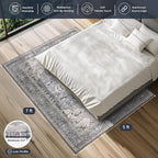 PURRUGS Vintage Farmhouse Boho Area Rug 5x7 ft, Non-Slip Machine Washable Rug, Accent Oriental Rug for Living Room, Dining Room, Bedroom, Entryway and Kitchen, Periwinkle Gray/Soft Ivory