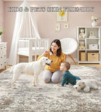 5x8 Washable Area Rugs - Modern Abstract Rugs for Living Room Non-Slip Low Pile Soft Machine Washable Carpet for Bedroom, Dining Room, Nursery, Home Office, Farmhouse (5'x8' Brown Grey)