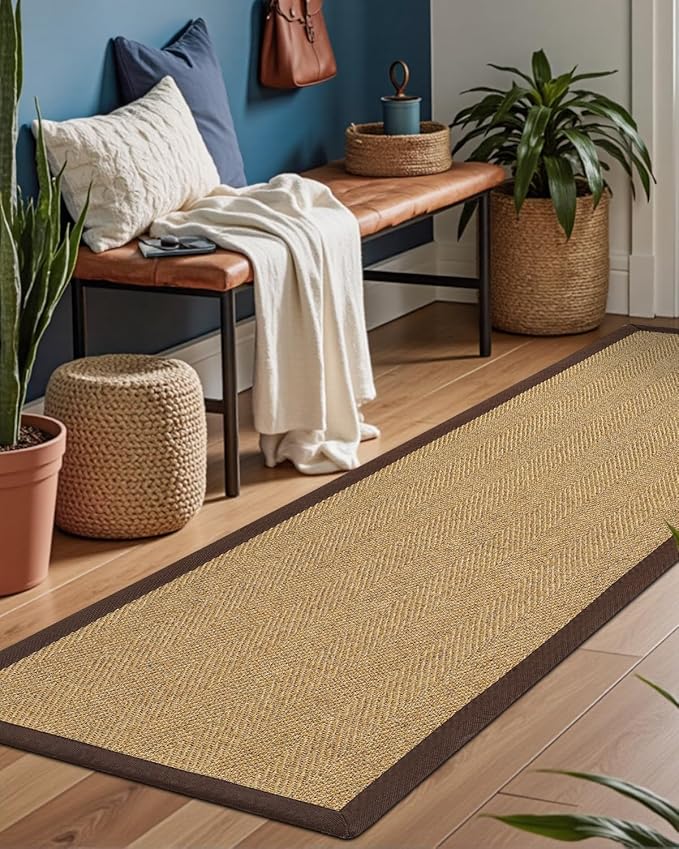 DEXI Hallway Runner Rug 3x10 Jute, Woven Braided Sisal Runner Non Slip, Entryway Farmhouse Runner Carpet for Indoor Luandry Hall Backdoor Bedroom, Natural/Brown