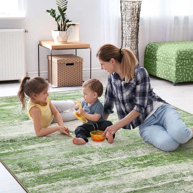 Abstract 5x7 Area Rug for Living Room Dining Room Office Bedroom Sage Green