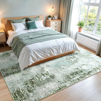 Washable Abstract Rug, 4x6 Modern Area Rugs with Non-Slip Rubber Backed for Living Room, Thin but Soft Contemporary Carpet Kitchen Bedroom Decor, Green