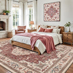 LUMI 5x8 Washable Area Rug for Living Room, Ultra Soft Traditional Vintage Red Rugs Non Slip with Rubber Backing, Low Profile, High Traffic, Stain Resistant Carpets, Ideal for Bedroom, Dining Room