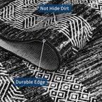 GarveeHome Large Washable Rug 9x12 Modern Geometric Non Slip, Distressed Bordered Printed Rug, Soft Non Shedding Indoor Carpet, Low Pile Thin Foldable Mats for Open Spaces Offices, Black