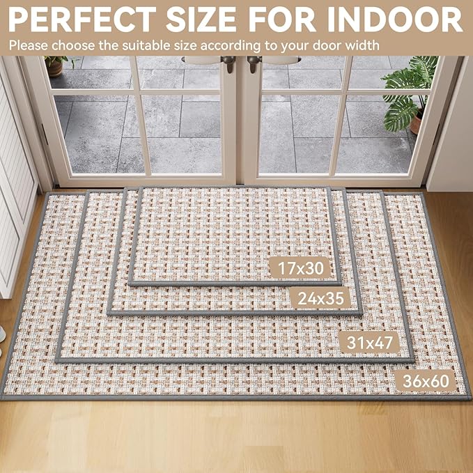 Door Mat Entrance 24"x35", Dirt Resistant and Absorbent, Non-Slip Rubber Backing Floor Mats, Easy Clean Low-Profile Doormat for Entryway, Front Door, Inside Entrance, Grey