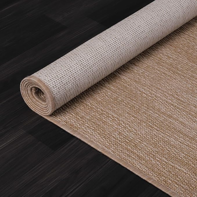 Beverly Rug Indoor Outdoor Rug 5x7, Washable Outside Carpet for Patio, Deck, Porch, Solid Modern Area Rug, Water Resistant, Jute Beige