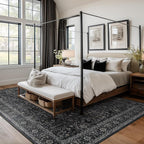 Vintage Charcoal Large Area Rugs 9x12 for Living Room, Earth Tone Dark Big Room Carpet Rug for Bedroom Dining Room, Washable Rug with Rubber Backing Low Pile Thin Soft for Family Room