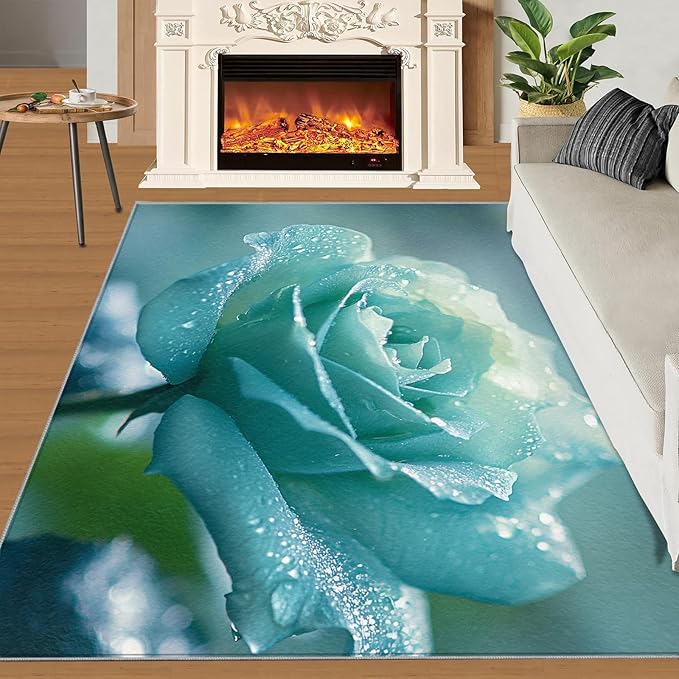 2x4 Blue-Rose Runner Rug for Hallway - Realistic Florals Kitchen Mat, Flowers Kitchen Runner Rug Soft Non Slip Anti Fatigue for Laundry Room Indoor Hallways