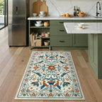 Moynesa 3x5 Entryway Rug Indoor, Modern Bohemian Washable Non-Slip Low Pile Area Rug for Kitchen Bedroom Entry,Lightweight Foldable Farmhouse Floral Bird Print Pattern Carpet Retro Home Decor