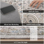 Washable 4x6 Rugs for Living Room, Boho Non-Slip Vintage Distress Small Rugs for Bedroom Nursery Office, 0.3" Neutral Oriental Throw Thin Carpet with Cushioning Pad,Cream/Blue/Orange/Multi
