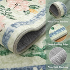 Wonnitar 10x14 Machine Washable Area Rugs, Green Floral Large Rugs for Living Room, Ultra-Thin Foldable Boho Flower Print Bedroom Carpet for Dorm Apartment Office