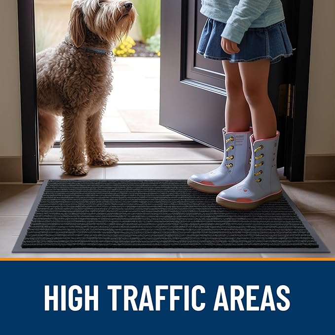 OLANLY Front Door Mat Indoor Outdoor Entrance, Waterproof Heavy Duty Doormat, Fade Resistant, Low Profile, Easy Clean Patio Porch Welcome Floor Mats for Entry, 59x30, Black