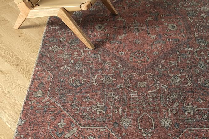 Revival Rugs Zinnia 6'x9' Zero-Shedding Area Rug for Living Room Bedroom - Oeko-TEX Certified, Low Pile, Spot Clean, Terra, Orange, Red