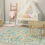 Morebes Washable Area Rugs 5x7 for Living Room, Boho Floral Green and Pink Nursery Rug Non Slip, Soft Vintage Flower Indoor Floor Carpet for Bedroom Dining Room, Sage Green