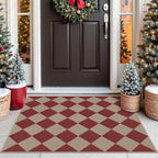 Easy Jute Checkered Christmas Rug, 2x3 Modern Red Xmas Indoor Outdoor Doormat, Washable Non-Slip Neutral Small Kitchen Rug Farmhouse Diamond Throw Rugs for Entrance Bedroom Bathroom