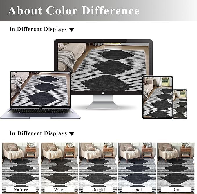 HelloTree Hallway Runner Rug，2x6 Moroccan Modern Stripe Carpet Washable Machine Bathroom Runner Bohemian Design Modern Soft Non Slip Indoor Rug for Entryway Hallway Laundry Room Bedroom-Black