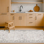 Light Gray Washable 2x8 Hallway Runners, Kitchen Runner Rug, Non-Slip & Stain Resistant 8ft Long Entryway Floor Rug, Neutral Boho Floral Décor