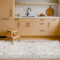 Light Gray Washable 2'6"x8' Wide Runner Rugs for Kitchen, Bathroom, Hallway, Non-Slip & Stain Resistant Long Floor Rug, Neutral Boho Floral Décor