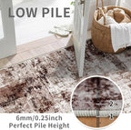 2x6 Washable Runner Rugs for Hallway: Easy-to-Clean Abstract Runners for Entryway Bedroom - Stain and Water Resistant Rugs with Non-Slip Backing - Soft Low-Pile Carpet Brown Khaki White