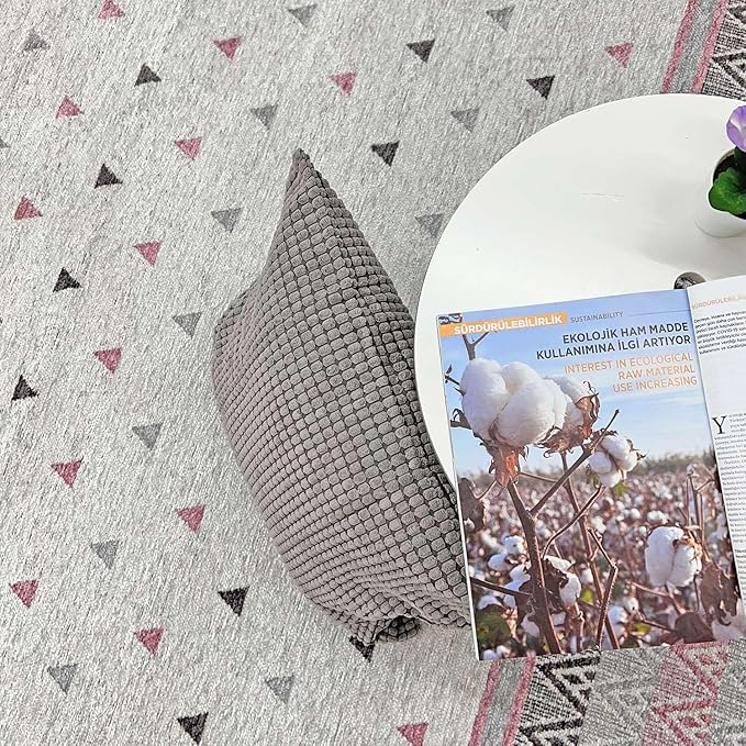 Alfa Rich 4x6 Mauve Gray Off White Washable Area Rugs for Living Room Bedroom Kitchen Decor Cotton