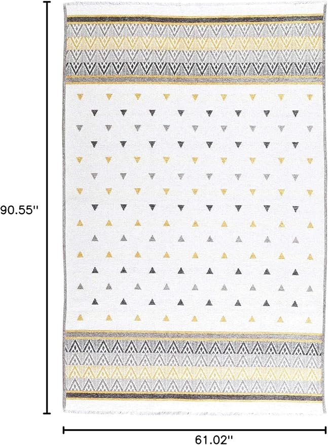 Alfa Rich 5x8 Gold Gray Off White Washable Area Rugs for Living Room Bedroom Kitchen Decor Cotton