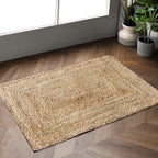 Hausattire Hand Woven Jute Braided Rug, 2'x3' – Natural, Reversible Boho Entry Area Rugs for Kitchen, Living Room I Farmhouse Indoor Outdoor Decorative Floor Rug, 24x36 Inches