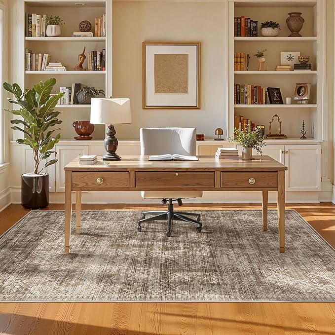 WITSHOCK 5x7 Area Rugs for Living Room: Machine Washable Non Slip Modern Abstract Carpet - Low Pile Print Rug for Bedroom Dining Room - Stain Resistant for Household - Pet Owners (Earthy Brown)