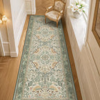 2'6"x8' Long Hallway Runner Rug - Vintage Botanical Wide Runners for Kitchen Bedroom Hall Way, Washable Non Slip with Rubber Backing, Light Green Sage Floral Décor