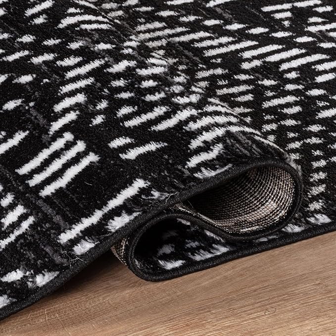 Rugshop Boho Black Tribal Area Rug Modern Indoor Carpet for Living Room, Bedroom, or Entryway – Non-Shedding, Low Pile Geometric Design 4' x 6'