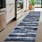 Modern Abstract Hallway Runner Rug, Navy Blue Washable Kitchen Runner Non-Slip Soft 2x8 Runner Rug Thin Print Faux Wool Carpet for Entryway Bedroom Laundry Room Indoor