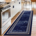 Antep Rugs Alfombras Bordered Modern 2x5 Non-Slip (Non-Skid) Low Pile Rubber Backing Kitchen Area Runner Rug (Navy, 2' x 5')