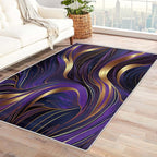 Purple and Gold Rug, 5x8 Rug, Luxury Rugs for Living Room Bedroom, Abstract Large Area Rug, Washable Rug Non Slip Soft Indoor Carpet, Purple and Gold Home & Room Decor