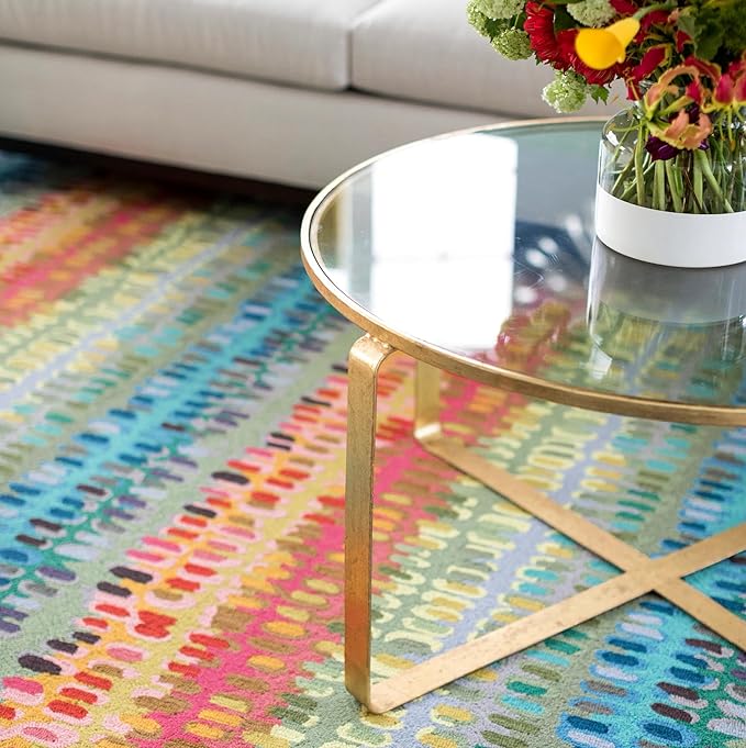 Dash & Albert Paint Chip Stone Hand Micro Hooked Wool Rug, 7.5 X 9.5 Feet, Multicolored Geometric Pattern