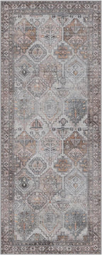 Bavni Kitchen Rug 2x5 Runner Rugs for Hallways Entryway, Washable Vintage Print Carpet, Ultra-Thin Chenille Low Pile Lightweight Rug with Non Slip Backing, Retro Grey