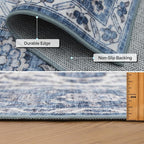 ReaLife Rugs Machine Washable Area Rug Runner - Living Room Bedroom Bathroom Kitchen Entryway Office - Padded Low Pile Stain Resistant Premium - Boho Farmhouse Vintage - Joy - Blue Ivory 2'6" x 8'