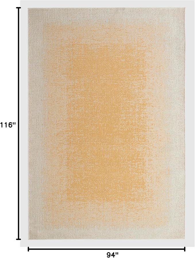 FH Home Outdoor Area Rug - Waterproof Easy to Clean Stain Resistant - Patio Indoor Outdoor Porch Deck Balcony Entryway - Ombre Modern - Dhruva - Yellow - 7ft 8in x 9ft 8in