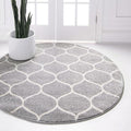 Rugs.com Lattice Frieze Collection Rug – 6' Round Light Gray Medium Rug Perfect for Kitchens, Dining Rooms