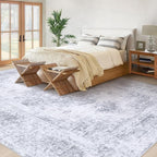 Area Rug 8x10 Living Room Rug, Machine Washable Vintage Distressed Medallion Rug Non-Slip Soft Low Pile Large Indoor Rugs for Bedroom Kitchen Dining Room Office(LightGrey,8'x10')