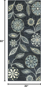Maples Rugs Reggie Floral Runner Rug - Made in USA - Washable, Non Slip Indoor Carpet for Kitchen, Hallway, and Laundry Room, 2'6" x 5', Persian Blue