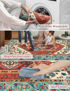 SERISSA Boho Washable Runner Rug, 2'6"x8' Rug Runner Non-Slip Vintage Orange Hallway Kitchen Runner Rug Ultra Soft Print Distressed Tribal Floor Carpet Runner for Bedroom Bathroom Laundry Room
