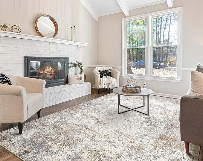 6x9 Area Rug Living Room Rugs - Washable Neutral Modern Abstract Soft Thin Large Rug Indoor Floor No Slip Rug Carpet for Bedroom Under Dining Table Home Office Decor - Brown Grey