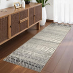 Moroccan Hallway Runner Rug, 2'6''x8' Ktchen Rugs Non Slip Washable, Low-Pile Distressed Bathroom Runner Rug Black Rugs for Bedroom Bathroom Kitchen Entryway Laundry Room