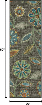 Maples Rugs Reggie Floral Runner Rug - Made in USA - Washable, Non Slip Indoor Carpet for Kitchen, Hallway, and Laundry Room, 1'8 x 5, Dark Grey