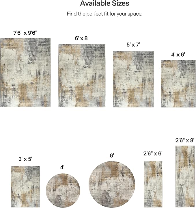 ReaLife Rugs Machine Washable Area Rug - Living Room Bedroom Bathroom Kitchen Entryway Office - Padded Low Pile Stain Resistant Premium - Modern Abstract Contemporary - Quinn - Beige 6' Round
