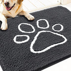 OLANLY Dog Door Mat for Muddy Paws 30x20, Paw Print Design, Absorbs Moisture and Dirt, Absorbent Non-Slip Washable Doormat, Quick Dry Chenille Mud Mat for Dogs, Entry Indoor Entryway Carpet, Dark Grey